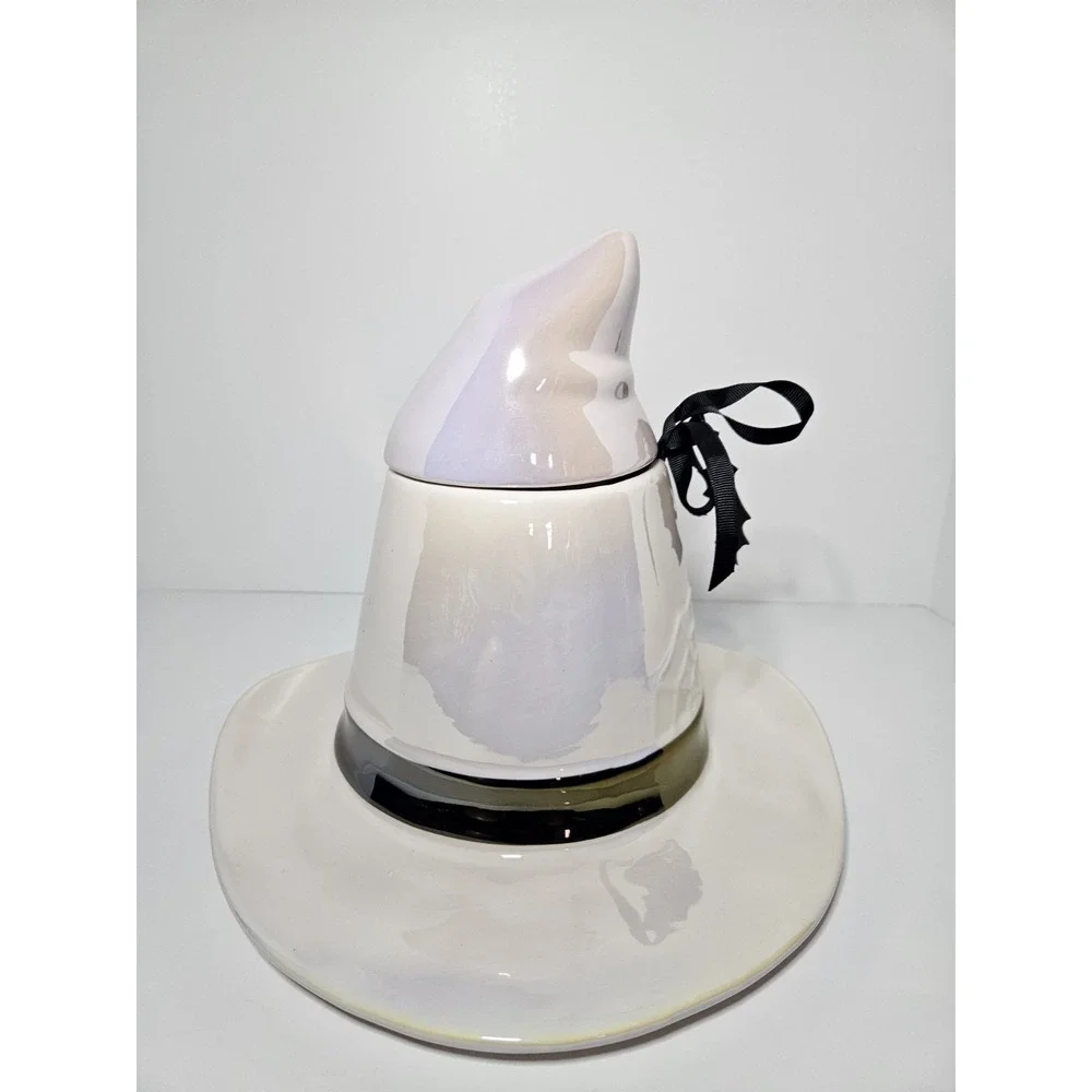 Rae Dunn Hocus Pocus Witch Hat Cookie Jar Pink Iridescent Halloween Ceramic NEW
